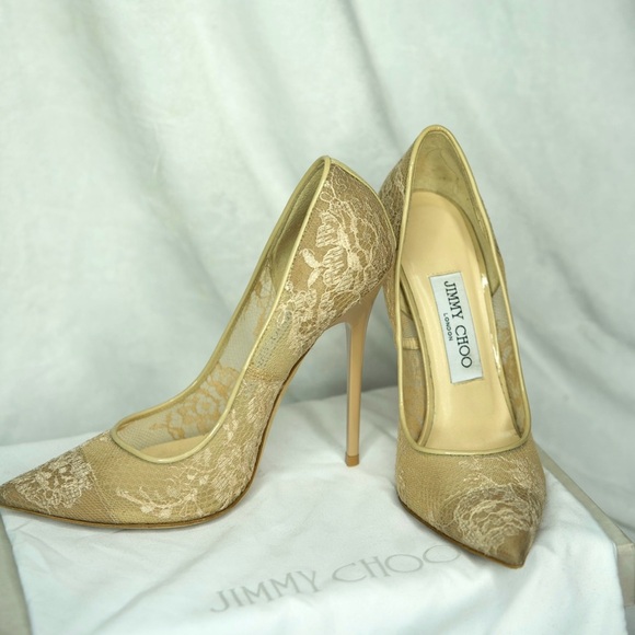 Jimmy Choo Tan Lace Heels - Picture 5 of 7